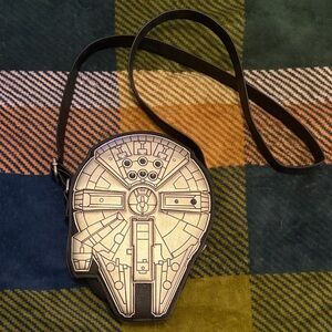 Loungefly Star Wars Millennium Falcon Crossbody Bag - Black and Silver + Grogu